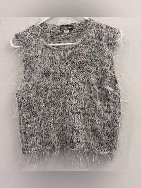 Giselle Shepatin Eyelash Knit 2 Piece Sweater Set Gray Black Marled Tops Size Sm